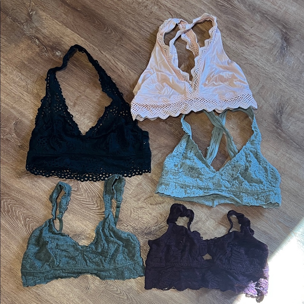 Set of Five Aerie Lace Bralettes Size Large